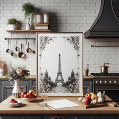 Eiffel Tower Sketch in Modern Kitchen Interior