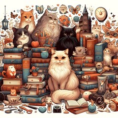 Cats and Books in a Cozy Atmosphere