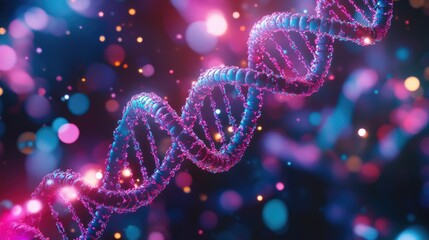 Colorful neon effects over DNA models, with a clear area for overlaying text