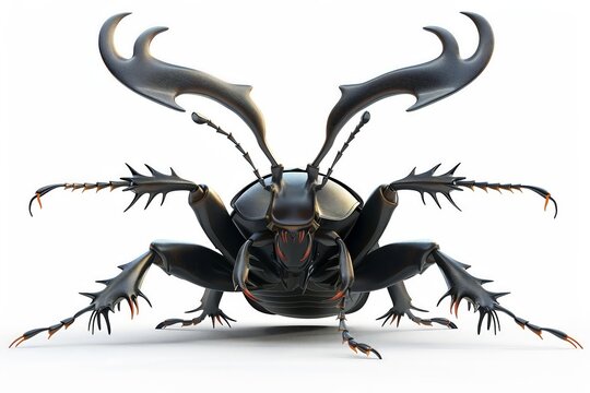 A 4D cartoon stag beetle with large mandibles stan 277 468 beetle, insect, bug, animal, isolated, nature, black, white, macro, stag, wildlife, spider, rhinoceros, brown, horn, closeup, horned, close-u