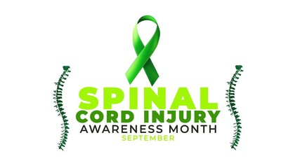 Spinal cord injury awareness month. Green color ribbon and spinal wave motion.