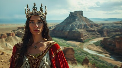 Obraz premium Woman Againts Vast Canyon Landscape