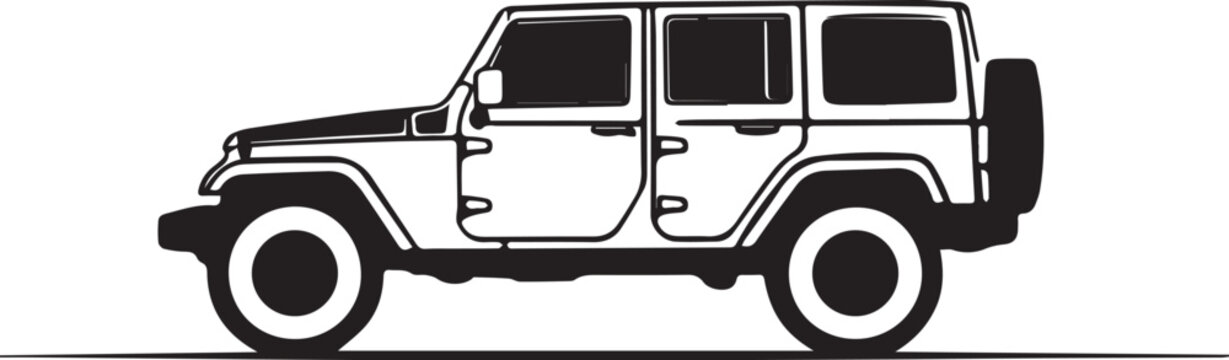 black and white jeep vehicle side view clip art preview