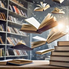 Fototapeta premium flying Books as portals to knowledge