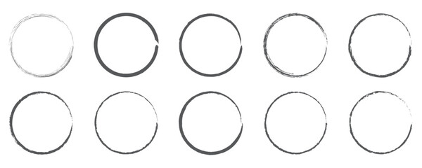 Vector set of grunge circle brush. Set of black brush stroke circle vectors.
