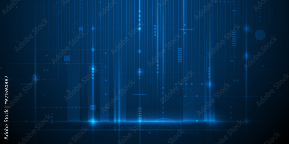 Poster Vector abstract lines pattern design and light effect. High speed movement and motion blur over dark blue background. Illustration futuristic, Cyber hi tech connection technology, cyberspace concept.
