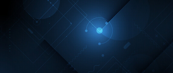 Obraz premium Vector Abstract circuit board design with line, dot on dark blue background, Illustration computer, science, digital network, modern communication technology, big data, connection futuristic concept