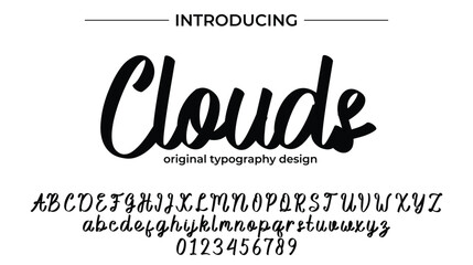 Clouds Font Stylish brush painted an uppercase vector letters, alphabet, typeface