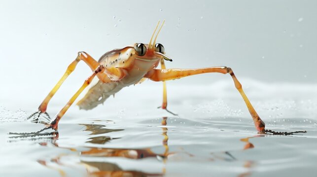 A 4D cartoon water strider skating on water balanc 295 3422 insect, macro, nature, bug, animal, fly, closeup, mosquito, isolated, close-up, white, wildlife, pest, ant, antenna, close up, grasshopper, 