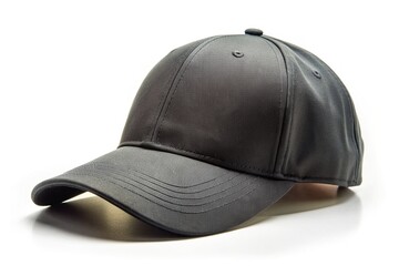Fototapeta premium A sleek, modern black baseball cap with a curved brim and adjustable Velcro strap sits isolated on a pure white background, awaiting customization.
