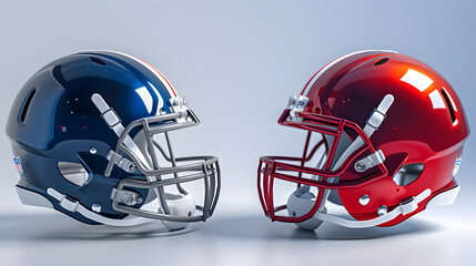 Fototapeta premium Two American football helmets facing each other
