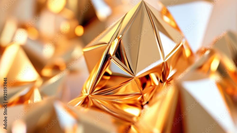 Poster a striking golden triangular geometric pattern showcases vibrant reflections and angular shapes in a