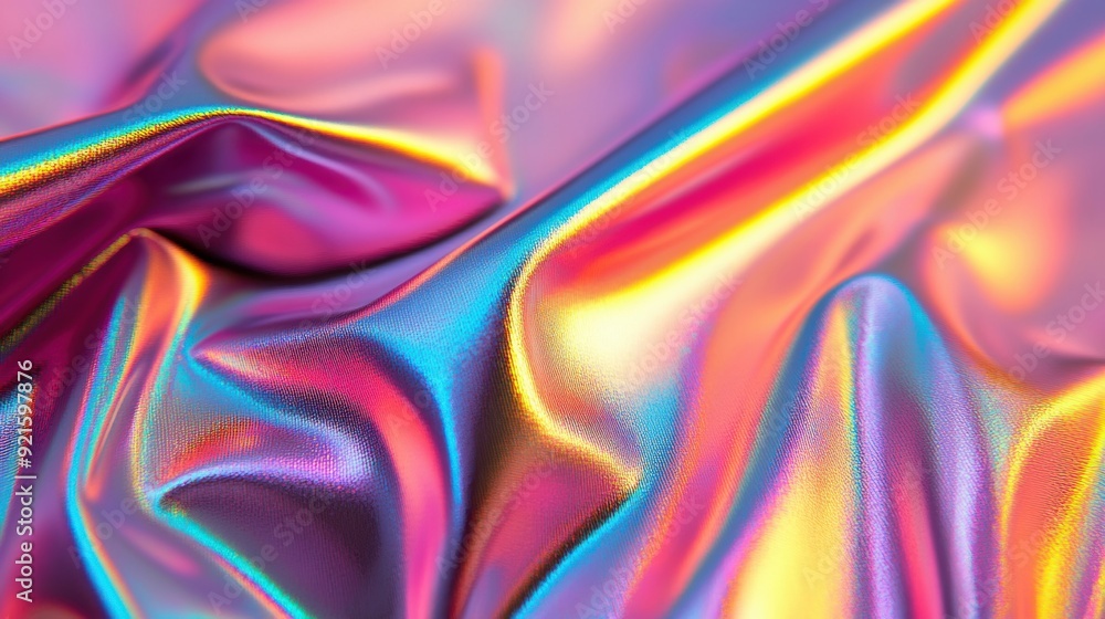 Poster bright holographic foil displays an array of vivid colors and textures that shimmer under varying li