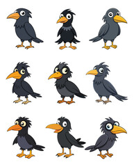 A crow cartoon character design illustration set