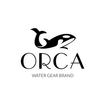 Orca killer whale for marine industry sea water adventure sail and snorkel gear brand logo design