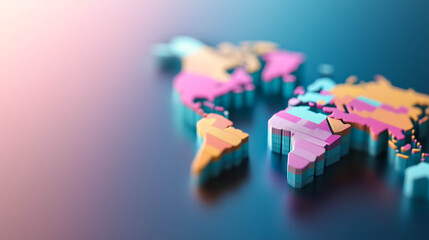 Colorful 3D Pixelated Map on Blue Background