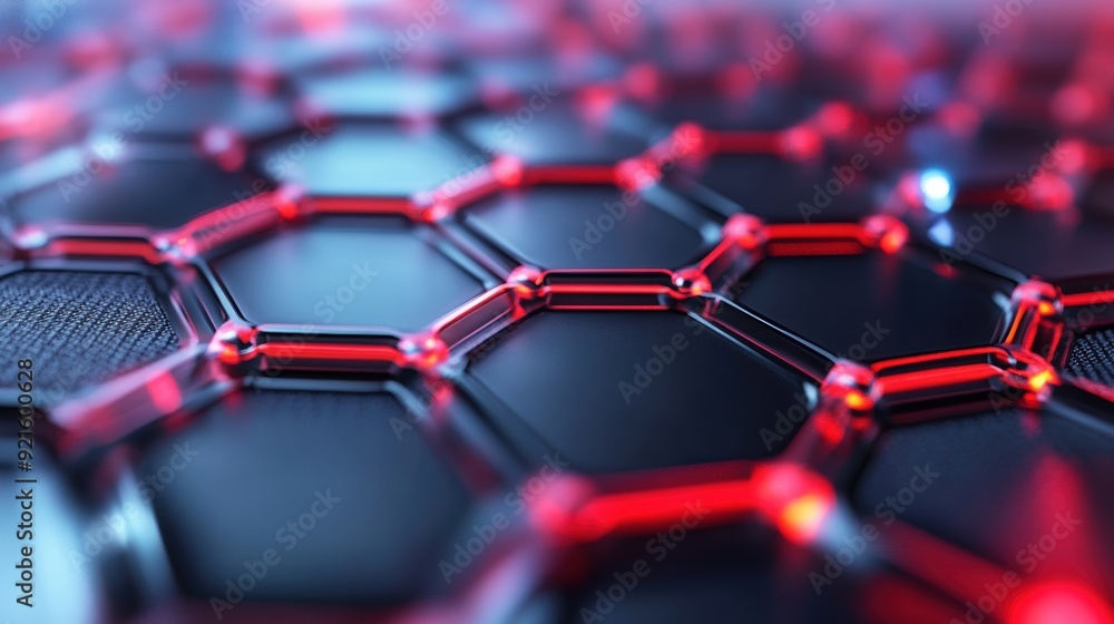 Poster A close-up view of hexagonal shapes interconnected with glowing edges, creating a dynamic tech aesthetic