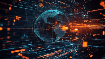 Fototapeta premium Futuristic Globe with Data and Digital Code - Abstract Technology Background.