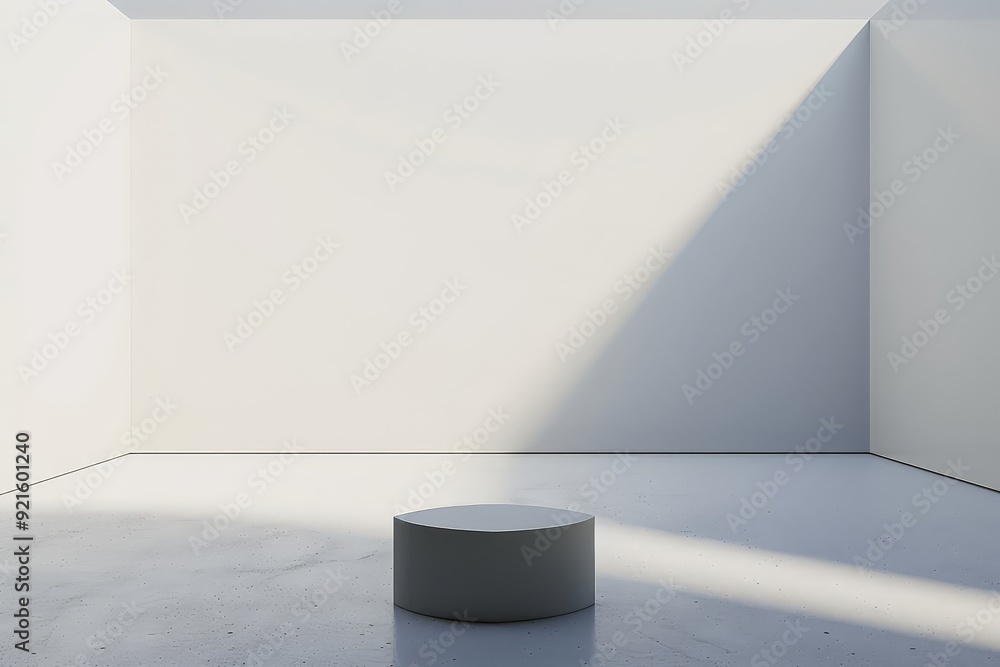 Poster a studio setting with a plain backdrop showcasing a product on a minimalist pedestal.