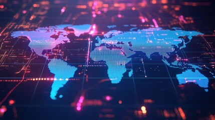 Fototapeta premium Digital World Map - Futuristic Technology Concept.