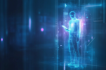 Digital Guard: Mobile Security Developer Hologram in a Futuristic Form