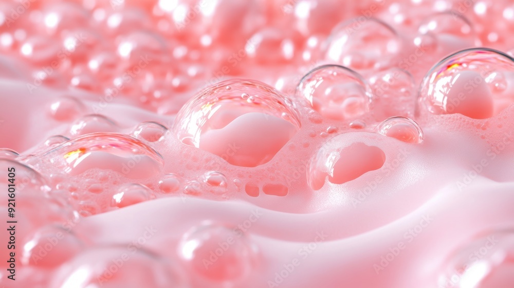 Poster soft pink bubbles blend together, creating a visually soothing and whimsical effect in a tranquil en