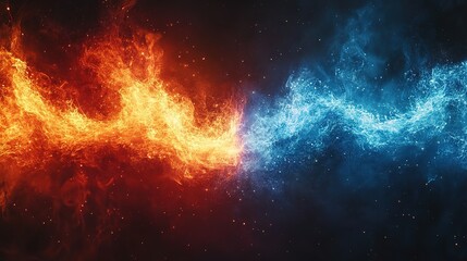 Naklejka premium Fiery Orange and Icy Blue Flames Collide