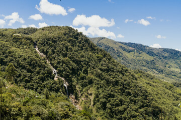 Landscapes of Colombian villages. Antioquia. Mountains, sky and roads. Travels.