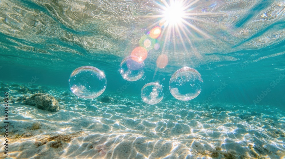 Aufkleber sunlight filters through water, creating reflections on the seabed as bubbles ascend gracefully