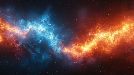 Obraz premium Abstract Cosmic Nebula with Blue and Orange Flames