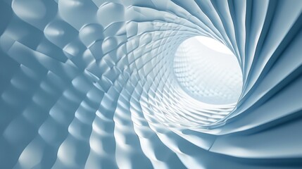 Geometric 3D vortex architecture in soothing pastel blue tones with light for abstract wallpaper background