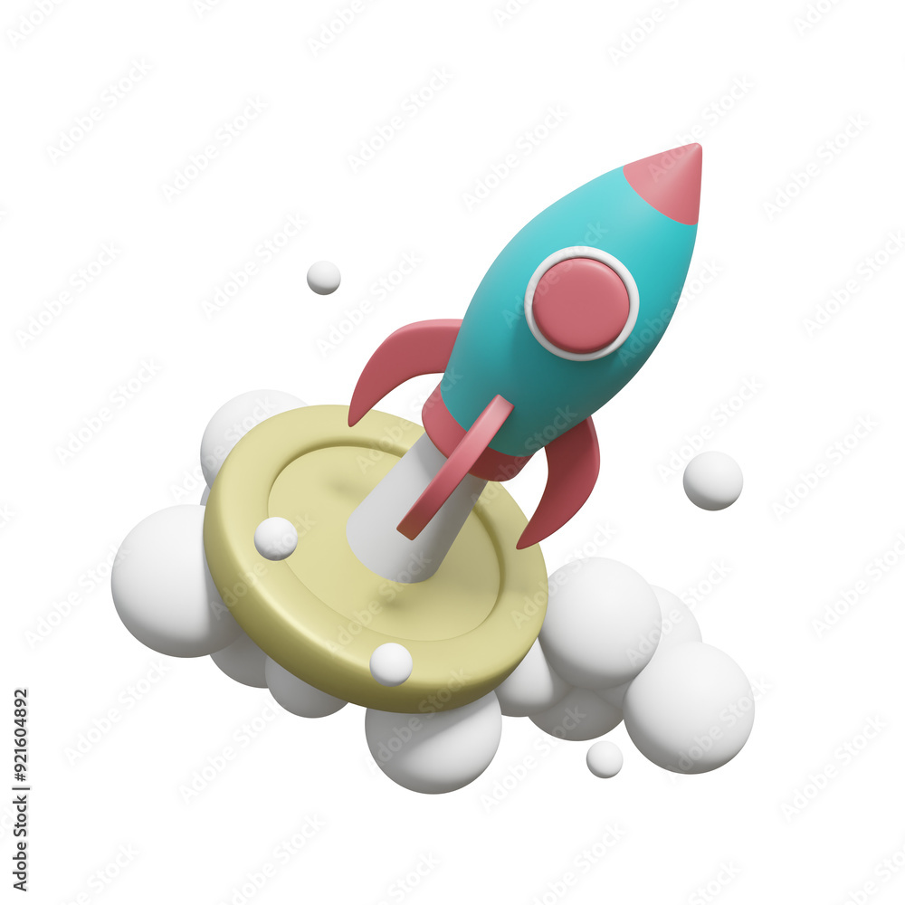 Aufkleber 3d illustration consisting of rocket launch icon and coin isolated on transparent background. concep
