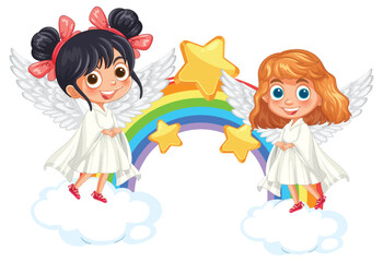 Angels with Rainbow and Stars