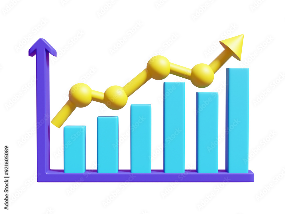 Aufkleber 3d illustration showing a chart icon with an up arrow isolated on transparent background. it symboli