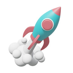 3D illustration showing a rocket launch icon. Isolated on transparent background. It is a symbol of innovation, progress and the journey towards success.