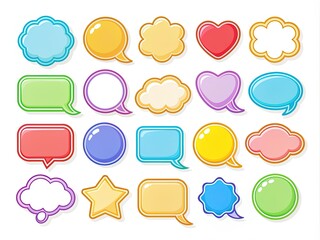 Colorful vector speech bubbles in various shapes and sizes, outlined chat word design, cartoon text bubble frames, isolated on a white background.