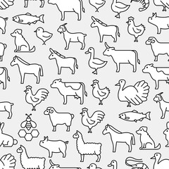 Farm animals seamless pattern icon set bundle simple modern minimalist line shape clean flat isolated collection background wallpaper backdrop