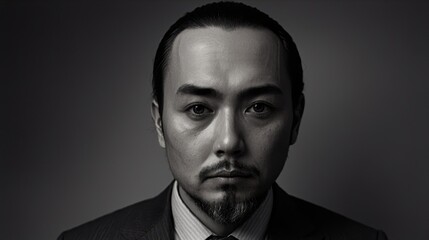 Fototapeta premium Generative AI, Focused determination and the quiet strength of a man captured in a dramatic portrait