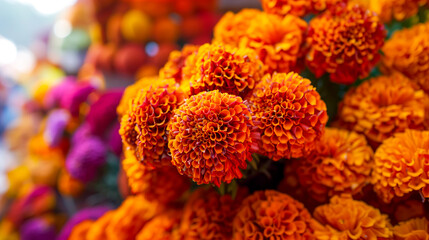 Beautiful marigolds, also known as cempas&uacute;chil flower, Mexican celebration of the Day of the Dead. Marigold flowers.