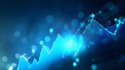 Digital Graph Showing Stock Market Growth on Blue Background with Glow Effect, Upward Arrow Symbolizing Positive Trend in B2B Sales and Marketing Industry, Representing Success and Business Growth
