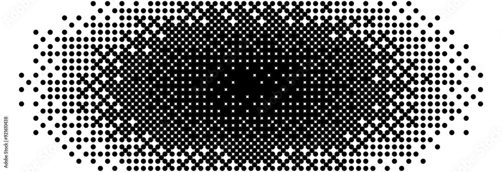 Aufkleber Bitmap radial gradient texture. Black and white dither oval pattern background. Fading pixelated glitch pattern. 8 bit video game screen wallpaper. Vanishing ellipse pixel art retro backdrop. Vector