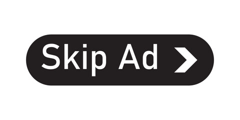 Skip ads button icon. Stop video ad logo symbol background. Simple Vector Skip Ad Button. Skip Ad button advertisement isolated icon.