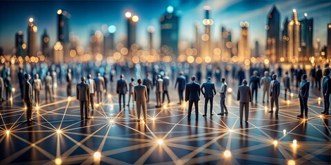 Miniature world clay people networking international connection business web global cooperate bokeh effects