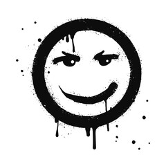 smiling face emoji character. Spray painted graffiti smile face in black over white. isolated on white background. vector illustration © Receh Lancar Jaya
