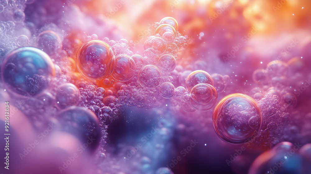 Poster cosmic bubbles: a mesmerizing abstract art image with vibrant color and texture. the delicate, glist