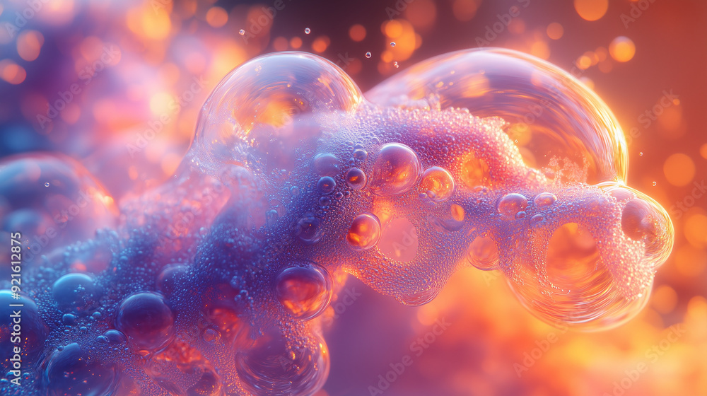 Poster abstract bubbles in a colorful nebula: a mesmerizing abstract image of iridescent bubbles floating i