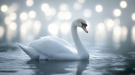 Obraz premium Elegant Swan in Misty Water