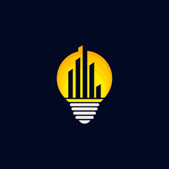  Building logo design inside light bulb for business card.