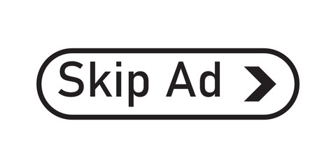Set of Skip ad black vector button. Set of Skip button, Black advertisement icon. Skip ad button. Black button skip ad for website. Vector icon.
