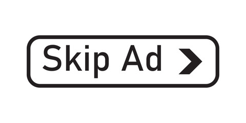 Set of Skip ad black vector button. Set of Skip button, Black advertisement icon. Skip ad button. Black button skip ad for website. Vector icon.
